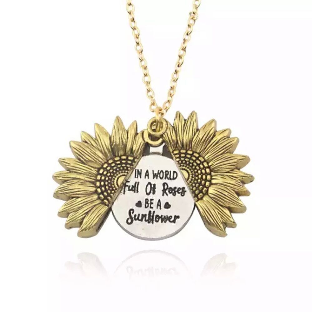 In a World Full of Roses Be a Sunflower Hidden Message Inspirational Necklace